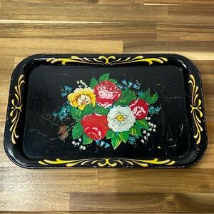 Vintage Metal TV Tray with Colorful Floral Design